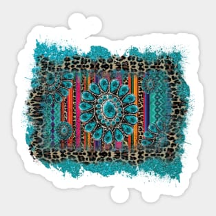 Turquoise Serape Leopard Sticker